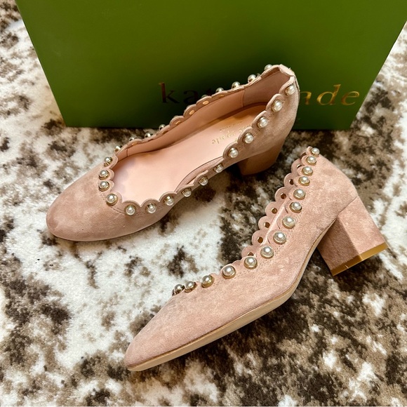 NIB Kate Spade Maeve Scalloped Pearl Suede Pumps - Picture 5 of 9